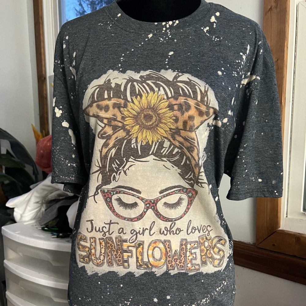 Sunflower messy bun shirt